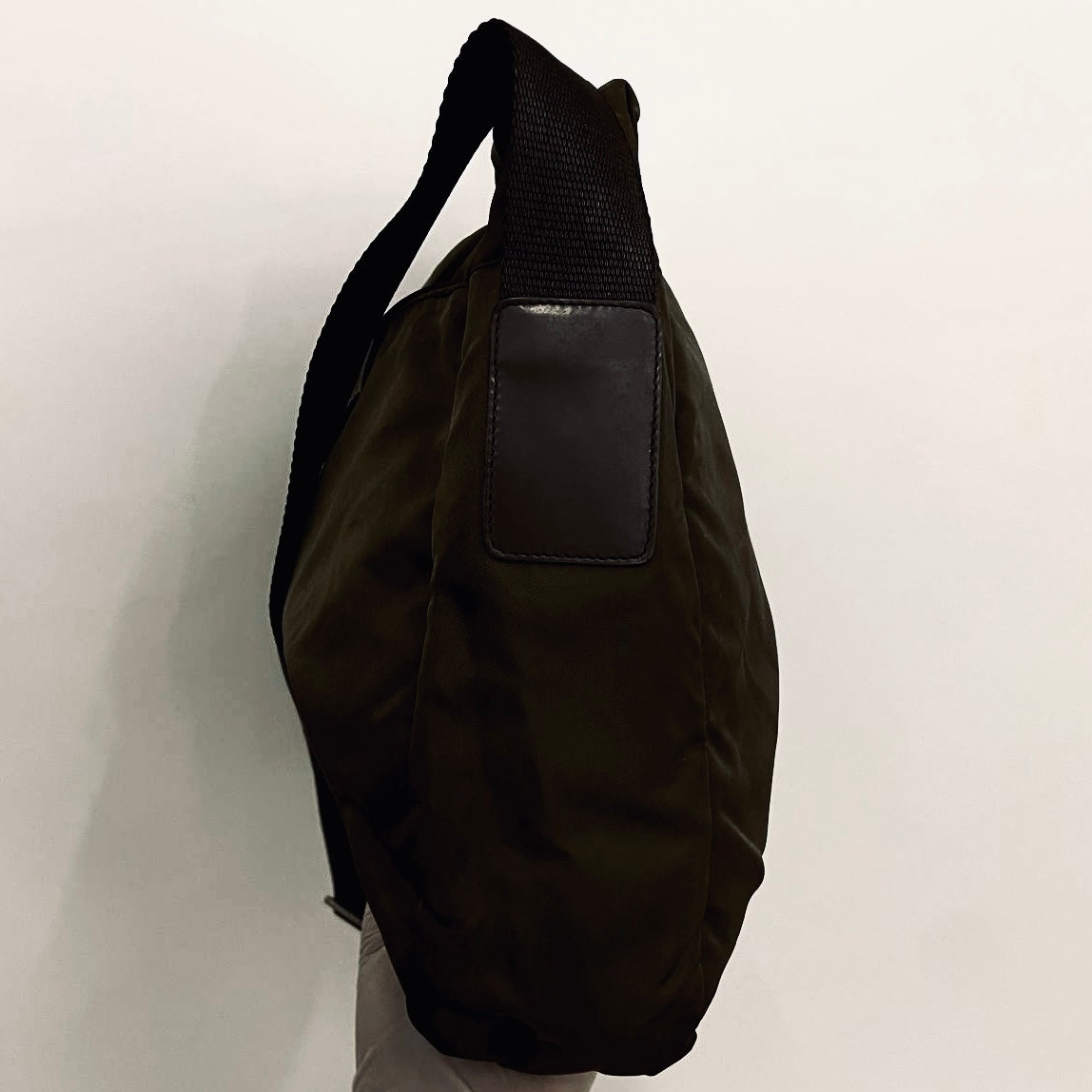 Prada Khaki Tessuto Logo Classic Nylon & Leather Camera Zip Shoulder Sling Bag