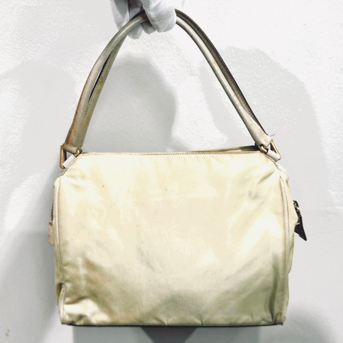 Prada Off White Cream Tessuto Chic Monogram Logo Nylon Shopper Shoulder Tote Bag