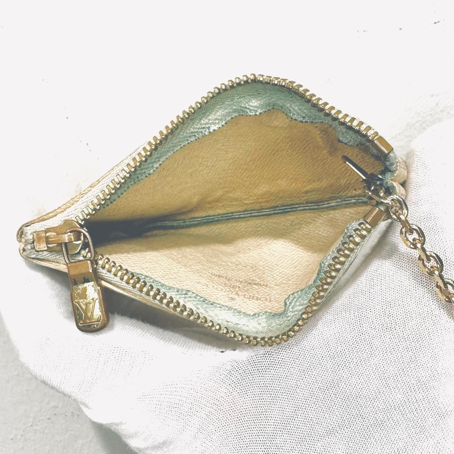 Louis Vuitton LV Key Cles Damier Azur DA Monogram Logo GHW Zip Pouch Clutch Case