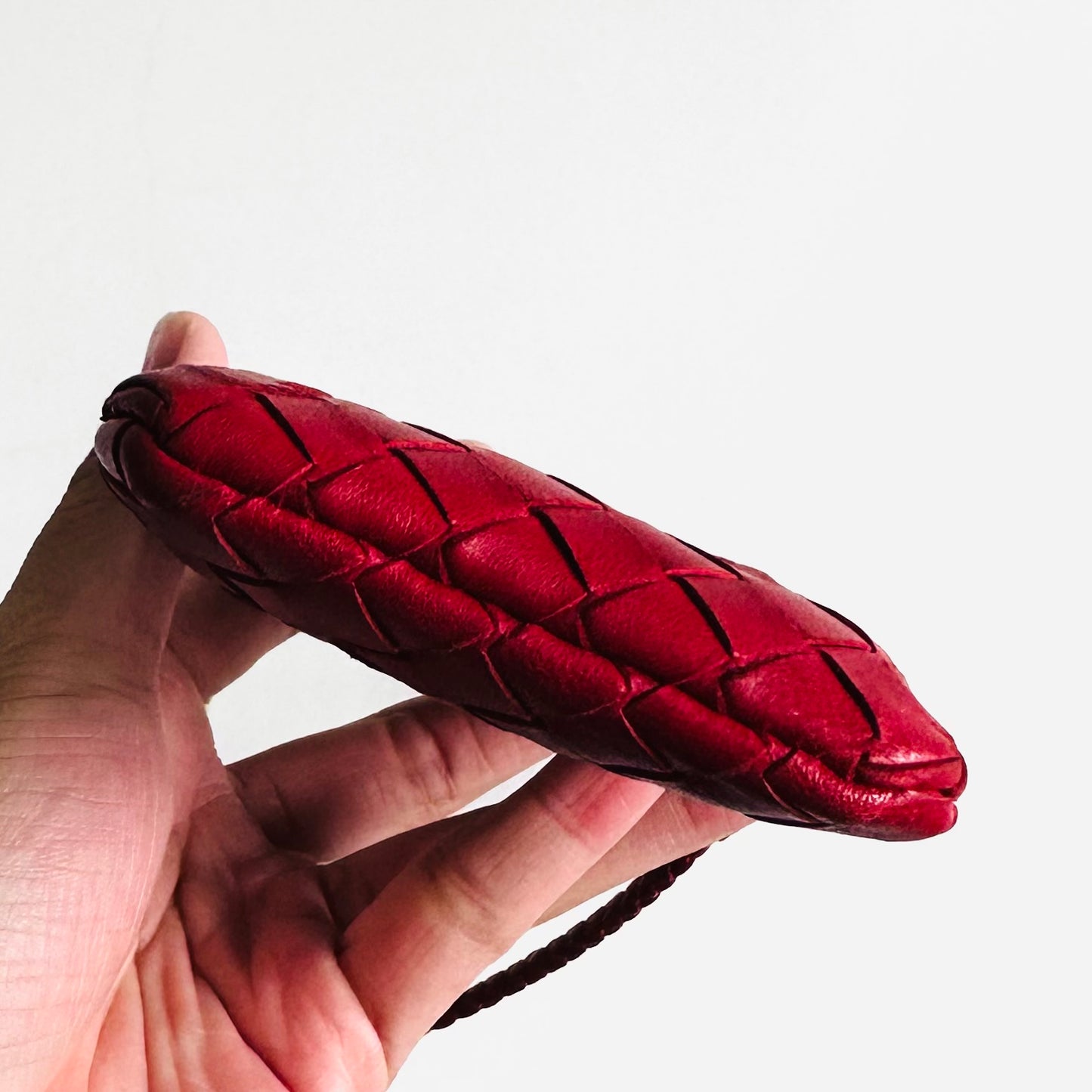 Bottega Veneta BV Red GHW Intrecciato Nappa Woven Leather Mini Pochette Holder Bag