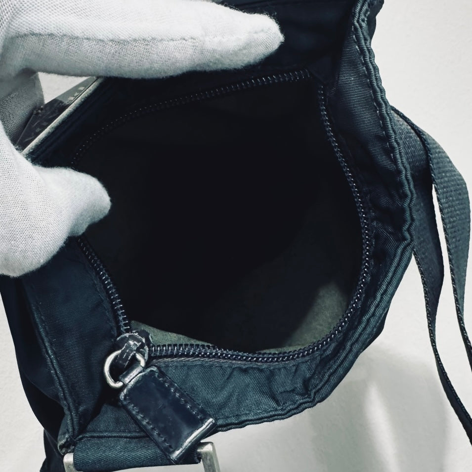 Prada Navy Blue Tessuto Logo Classic Nylon & Leather Shoulder Sling Bag
