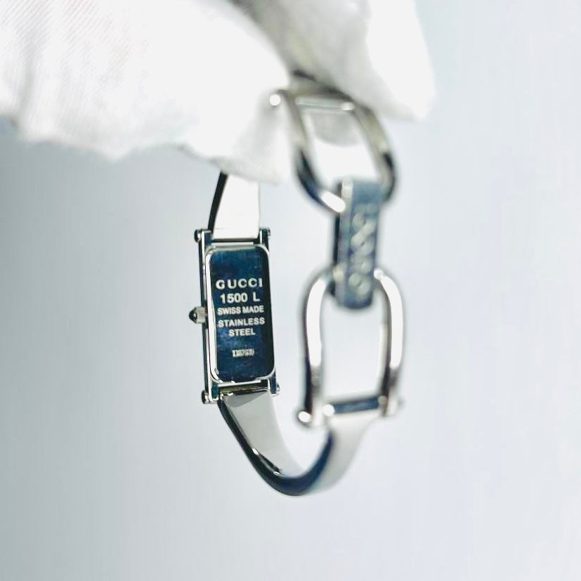 Gucci Blue MOP Mother Of Pearl Rectangular Dial Stainless Steel Bracelet Bangle 12MM 1500L Watch