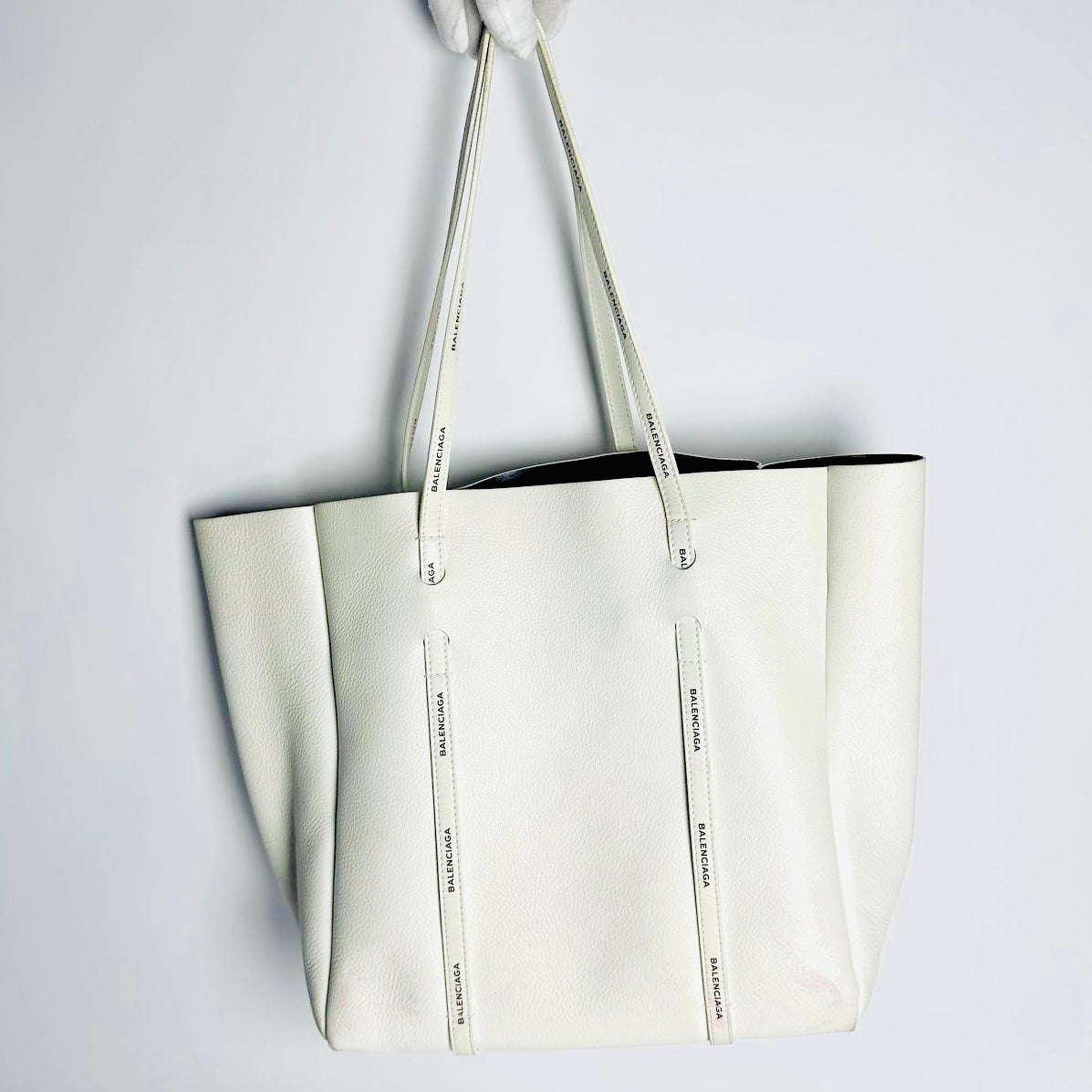 Balenciaga White Everyday S Monogram Logo Shoulder Leather Tote Bag With Pouch