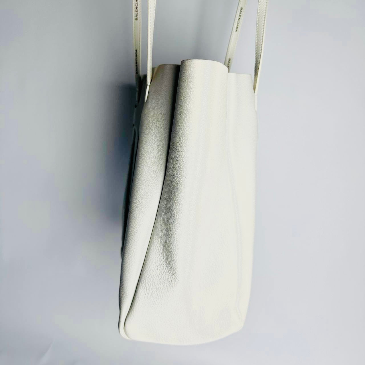 Balenciaga White Everyday S Monogram Logo Shoulder Leather Tote Bag With Pouch