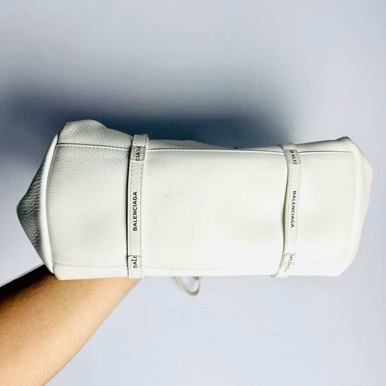 Balenciaga White Everyday S Monogram Logo Shoulder Leather Tote Bag With Pouch
