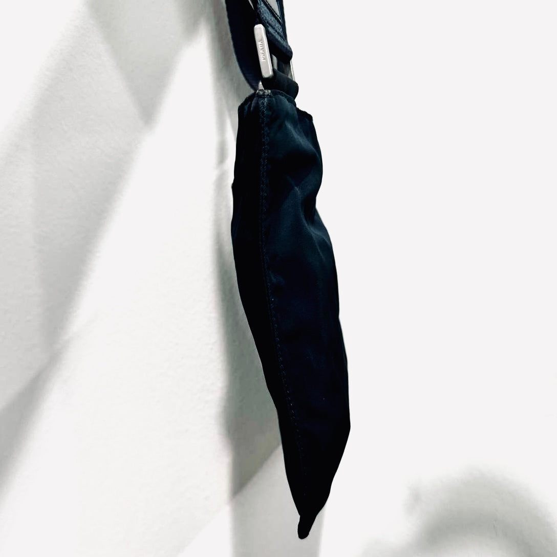 Prada Navy Blue Tessuto Logo Classic Nylon & Leather Shoulder Sling Bag