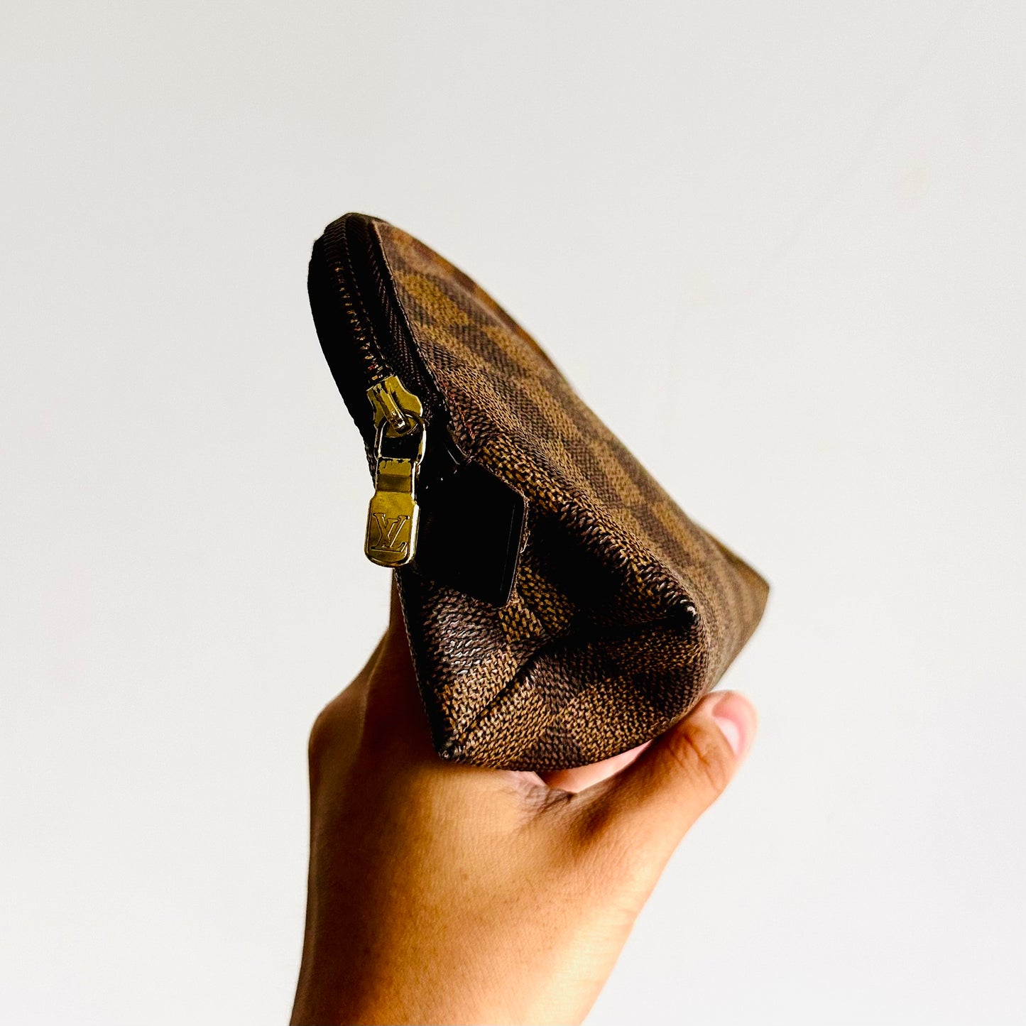Louis Vuitton LV Damier Ebene DE Monogram Logo GHW Cosmetic Toiletry Pouch Clutch Case