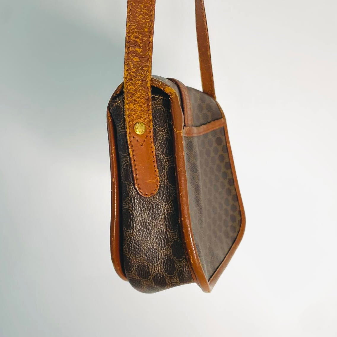 Celine Triomphe Macadam Monogram Logo GHW Full Flap Buckle Shoulder Sling Bag