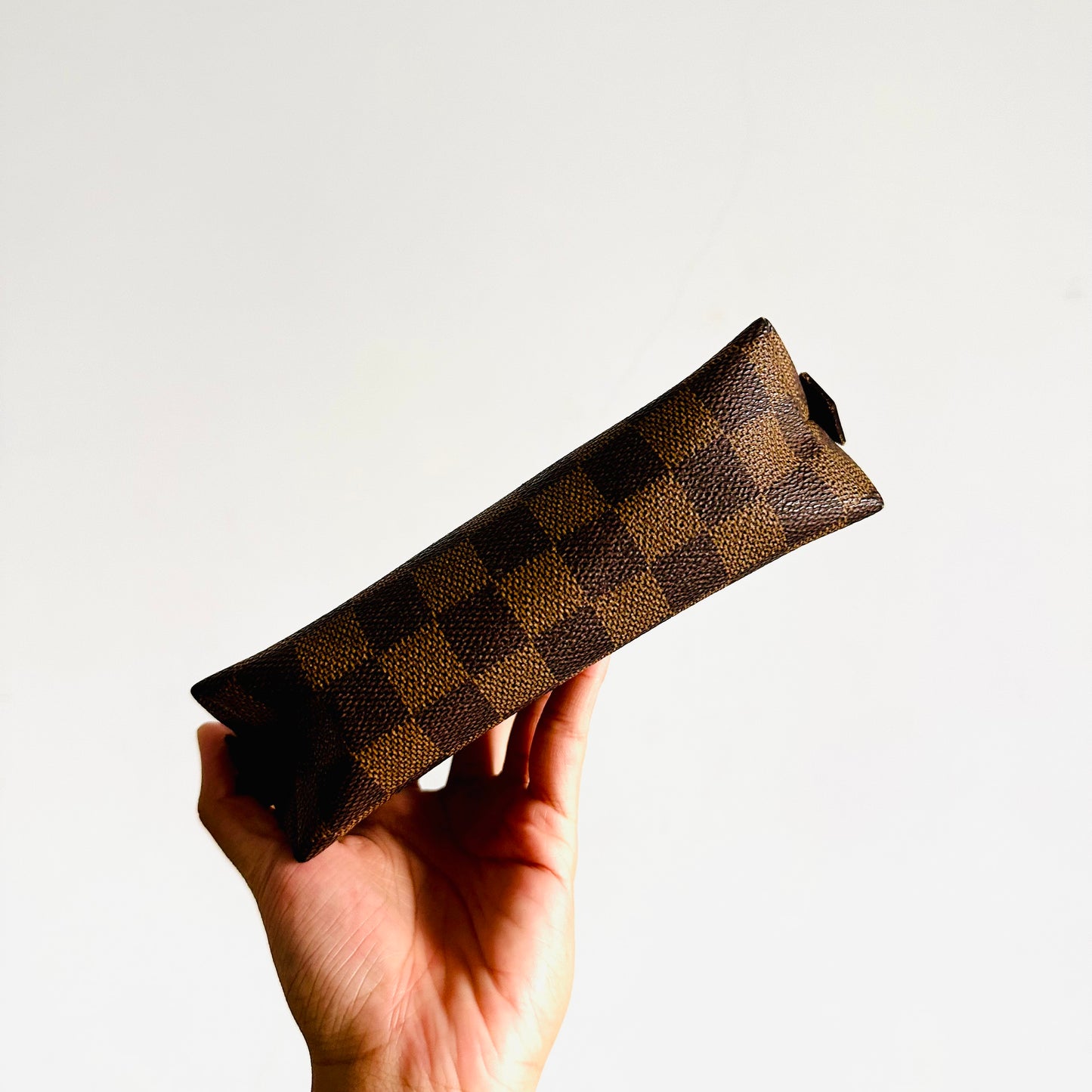 Louis Vuitton LV Damier Ebene DE Monogram Logo GHW Cosmetic Toiletry Pouch Clutch Case