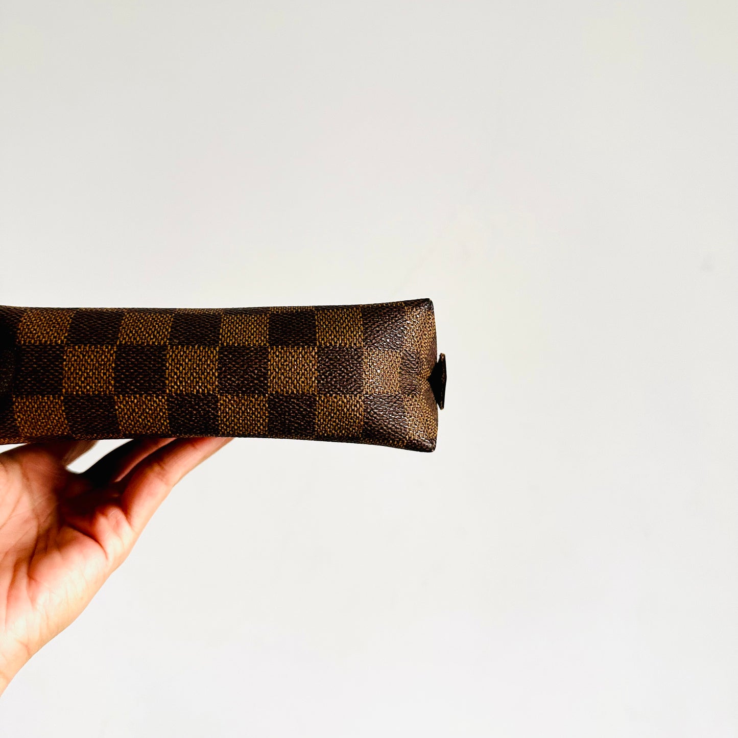 Louis Vuitton LV Damier Ebene DE Monogram Logo GHW Cosmetic Toiletry Pouch Clutch Case