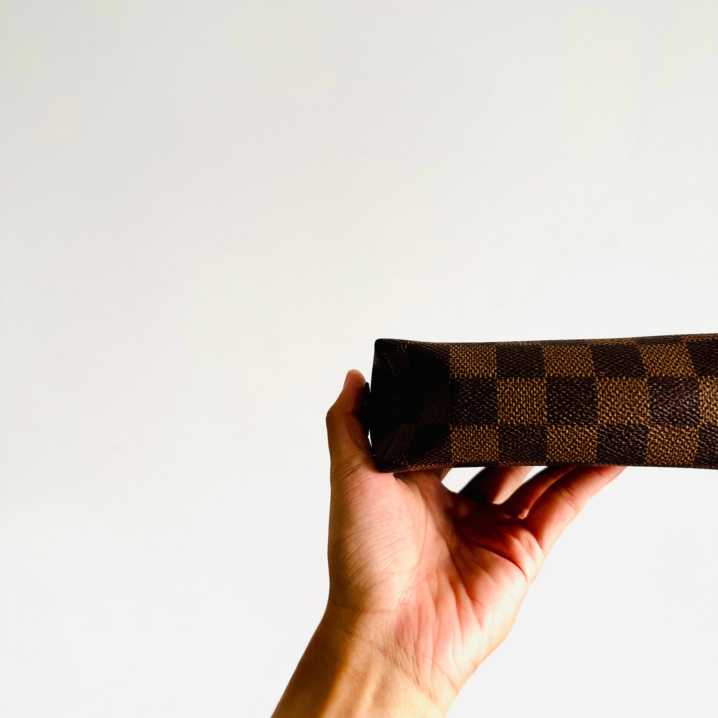 Louis Vuitton LV Damier Ebene DE Monogram Logo GHW Cosmetic Toiletry Pouch Clutch Case
