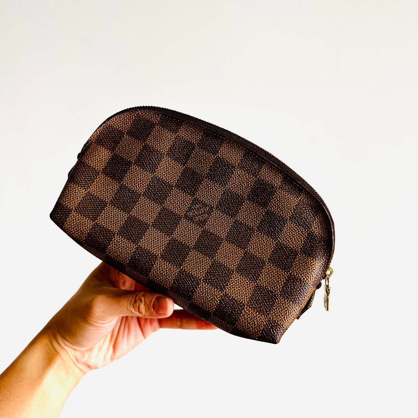 Louis Vuitton LV Damier Ebene DE Monogram Logo GHW Cosmetic Toiletry Pouch Clutch Case