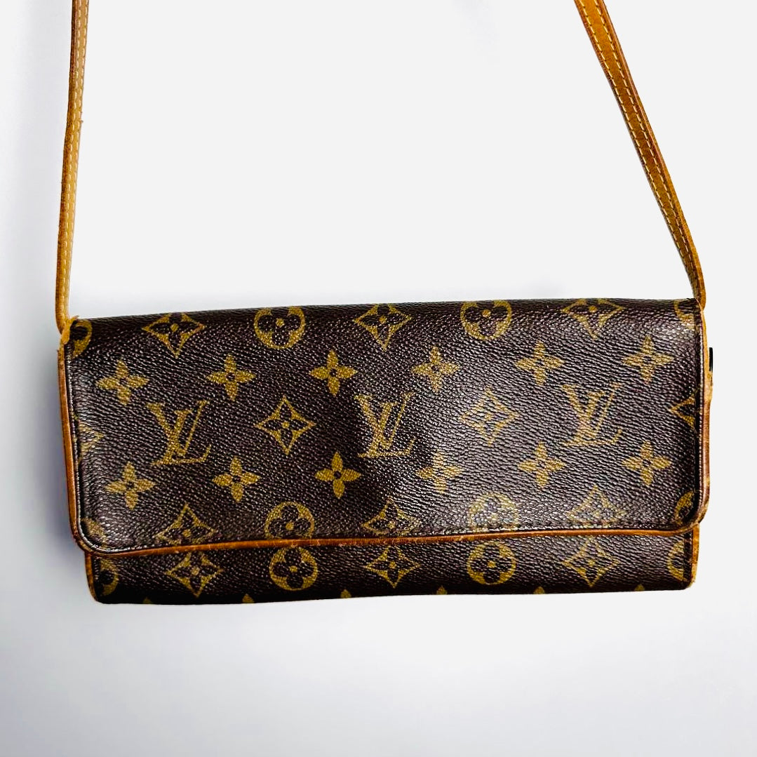 Louis Vuitton LV Pochette Twin GM Monogram Logo GHW Shoulder Sling Bag Pouch Clutch