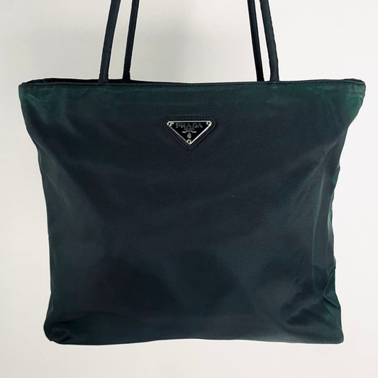 Prada Jade Green Classic Monogram Logo Structured Zip Shoulder Shopper Tote Bag