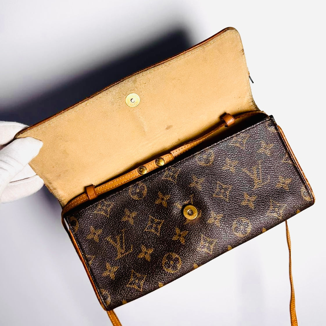 Louis Vuitton LV Pochette Twin GM Monogram Logo GHW Shoulder Sling Bag Pouch Clutch