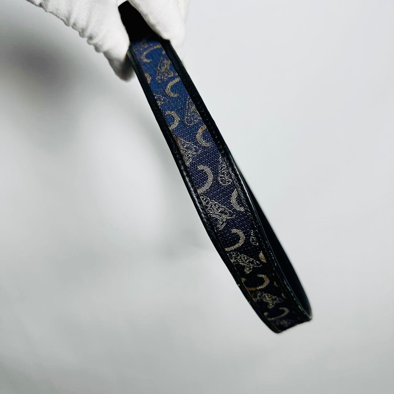 Celine Blue GHW Giant Carriage Monogram Logo 35MM Smooth Leather & Fabric Iconic Belt