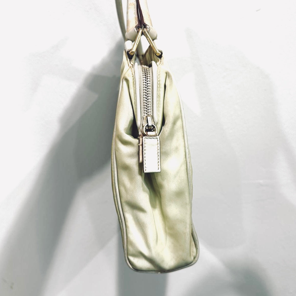 Prada Off White Cream Tessuto Chic Monogram Logo Nylon Shopper Shoulder Tote Bag