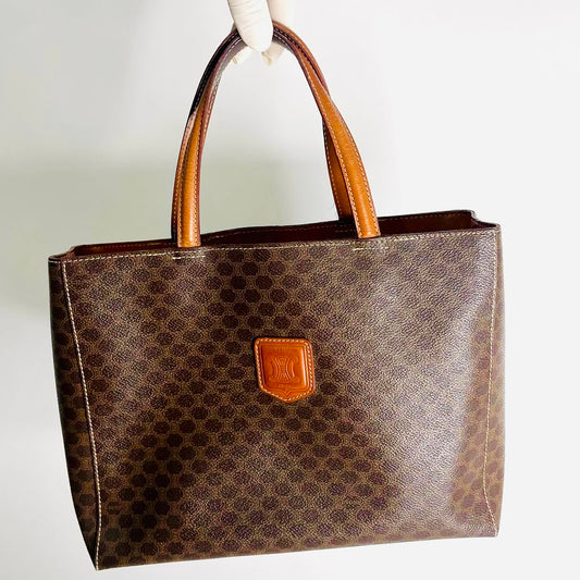 Celine Triomphe Macadam Monogram Logo GHW Structured Shoulder Shopper Vintage Tote Bag