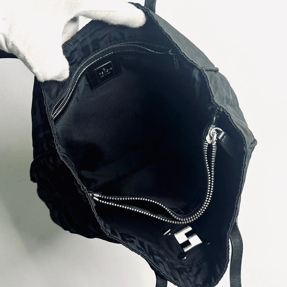 Fendi Black Zucca FF Giant Monogram Logo Shopper Tote Bag