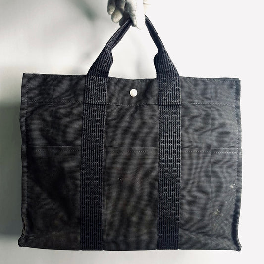 Hermes Black / Dark Grey Herline Fourre Fool Toile MM Structured Shopper Tote Bag