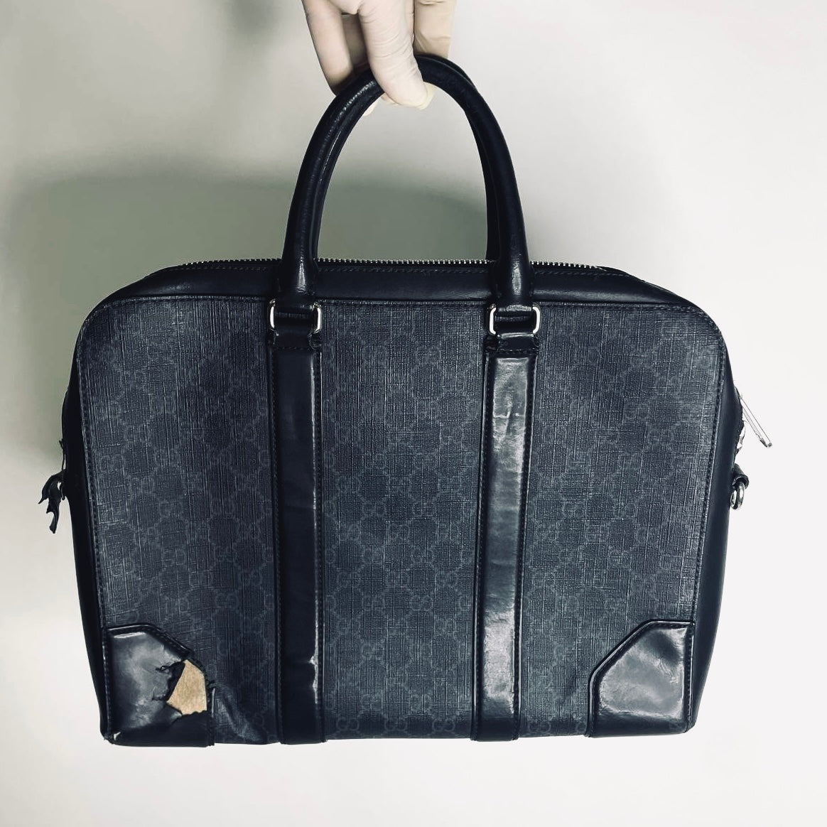 Gucci Supreme Black GG Monogram Logo Briefcase Document Top Handle Bag