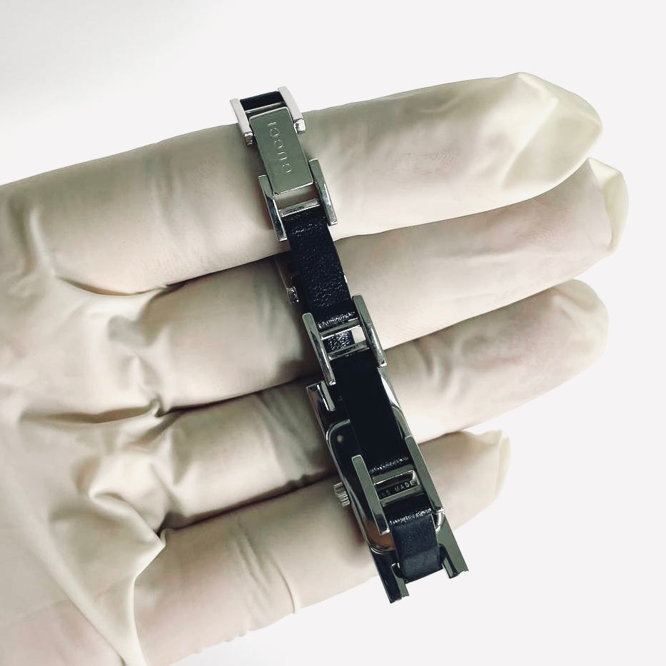 Gucci White Dial Rectangular 14MM Black Leather Strap Stainless Steel Quartz Bangle Watch 3900L