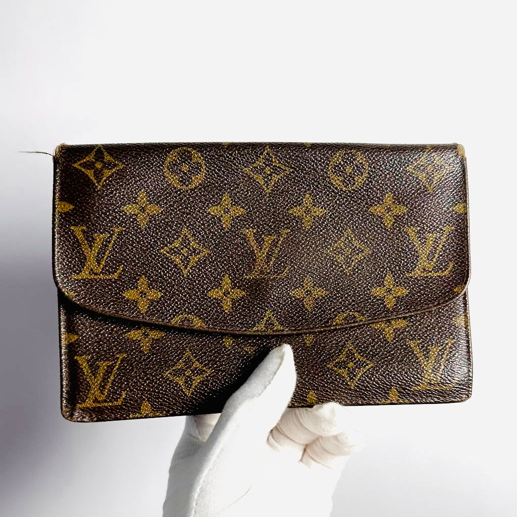 Louis Vuitton LV Monogram Logo GHW Flap Toiletry Pouch Clutch Case