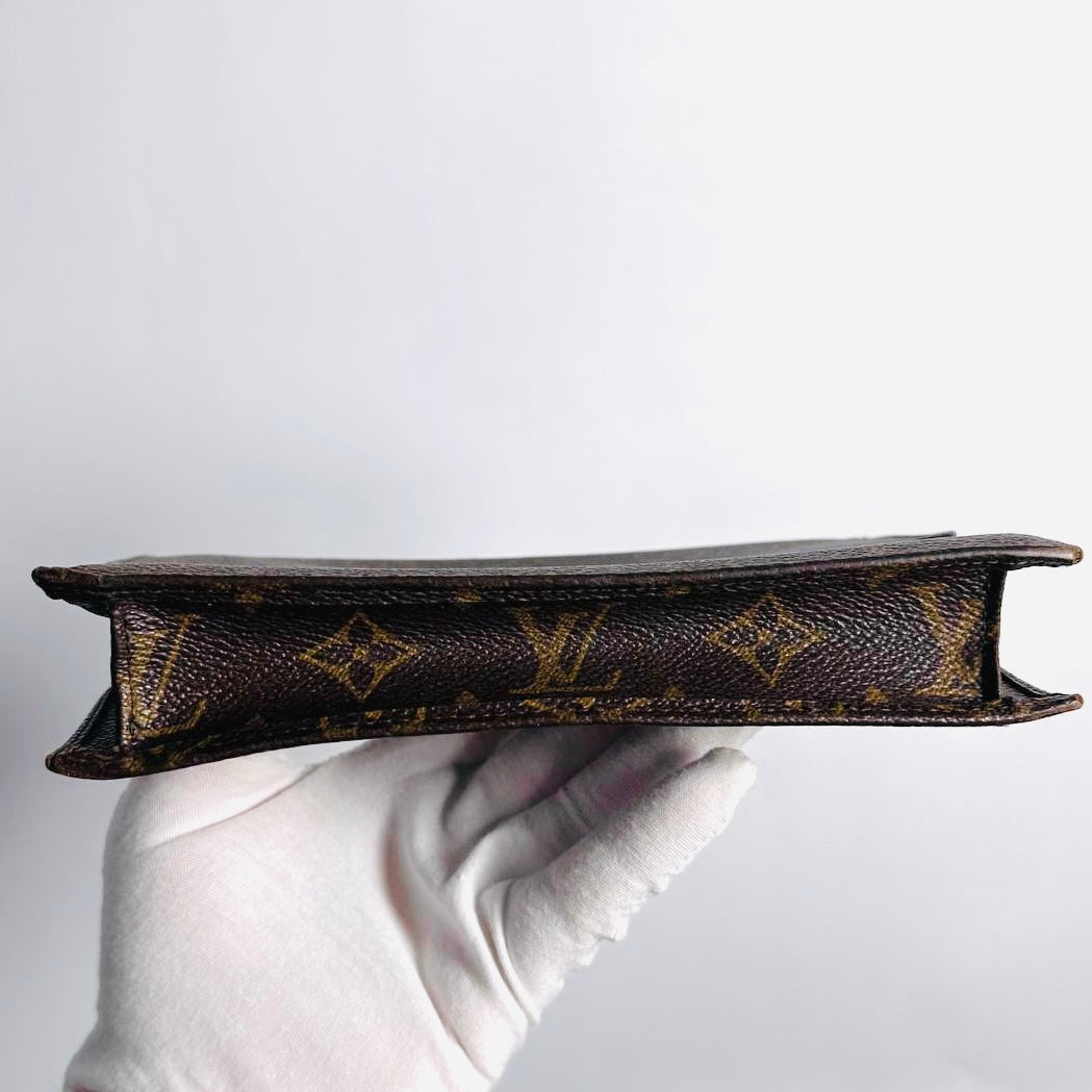 Louis Vuitton LV Monogram Logo GHW Flap Toiletry Pouch Clutch Case