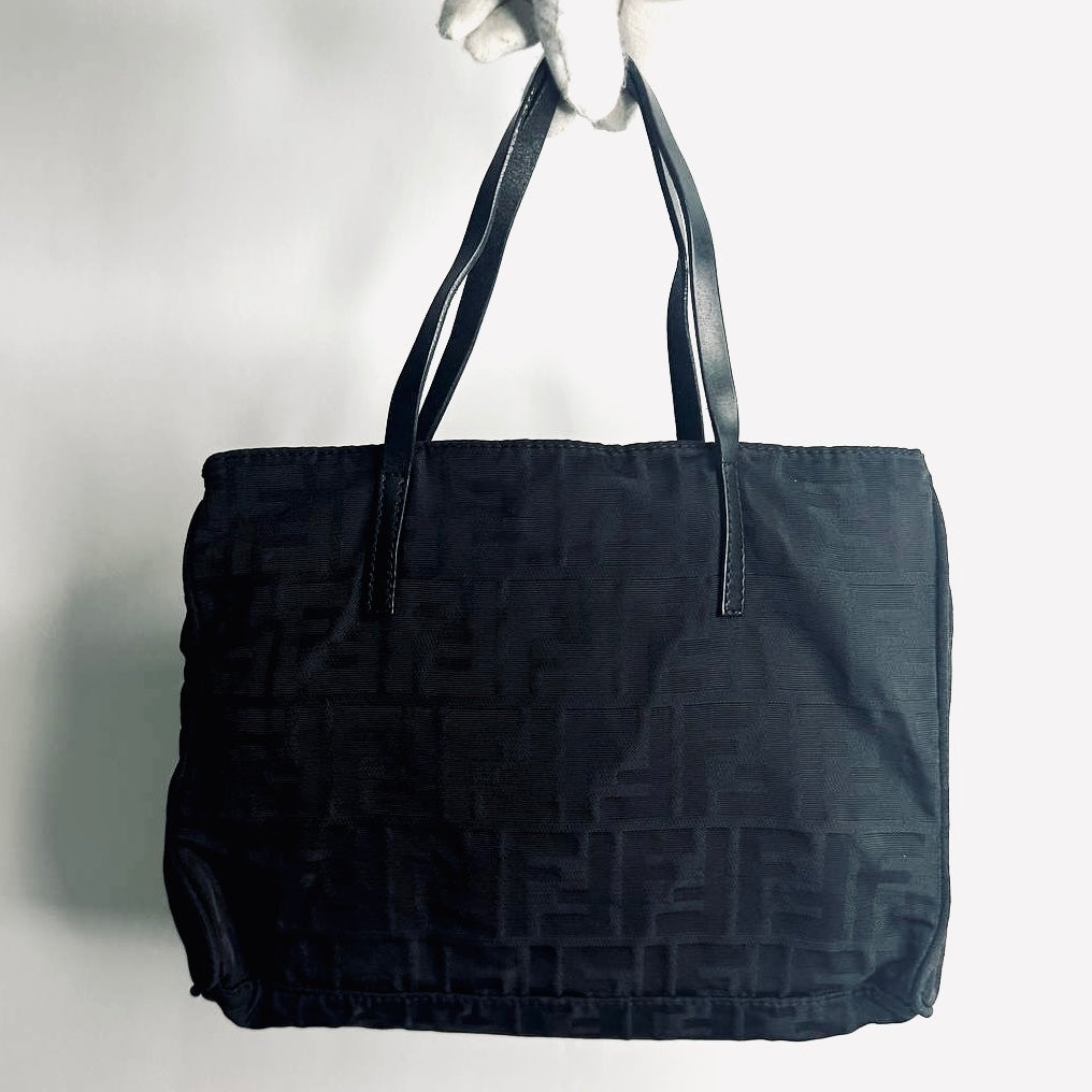 Fendi Black Zucca FF Giant Monogram Logo Shopper Tote Bag