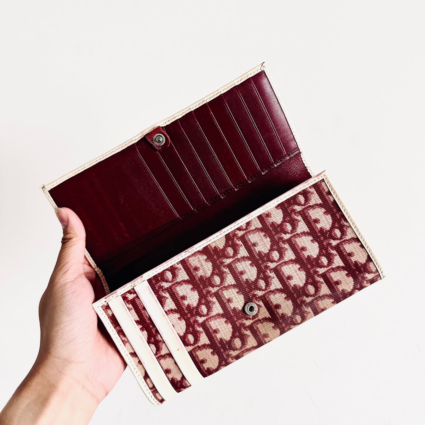 Christian Dior CD Red Oblique Monogram Logo Flap Bifold Long Wallet