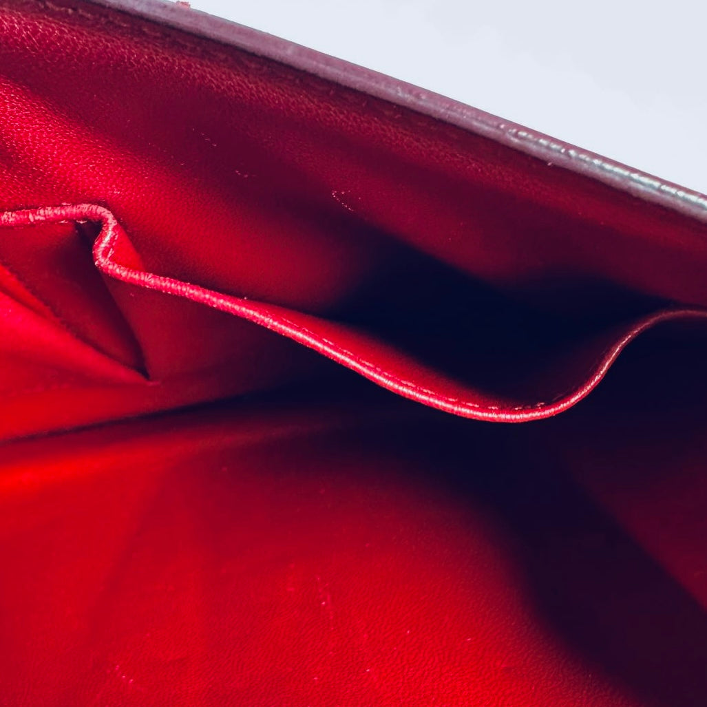 Celine Deep Red GHW Medium Classic Box Monogram Logo Smooth Leather Shoulder Sling Bag