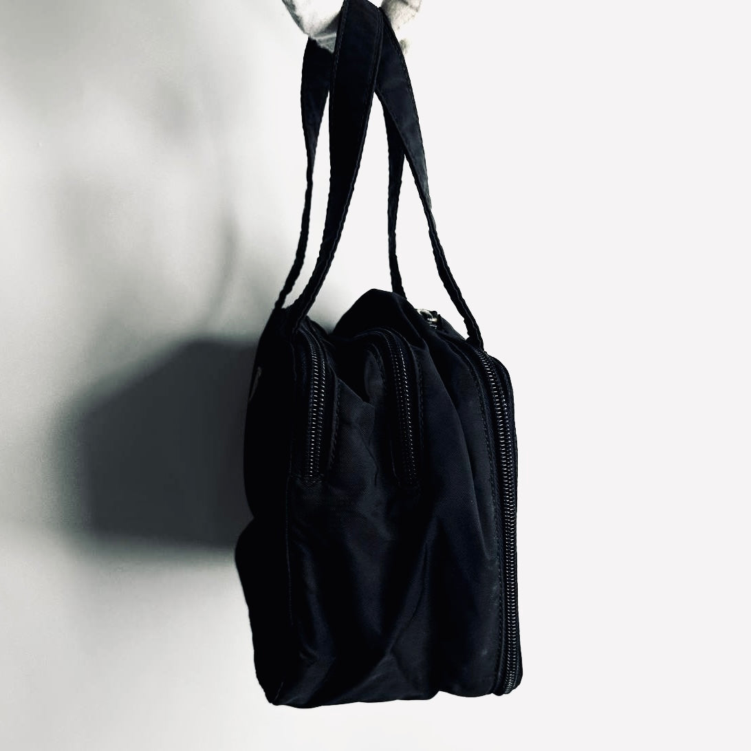 Prada Black Tessuto Beauty Monogram Logo Top Handle Vanity Case Boston Tote Bag