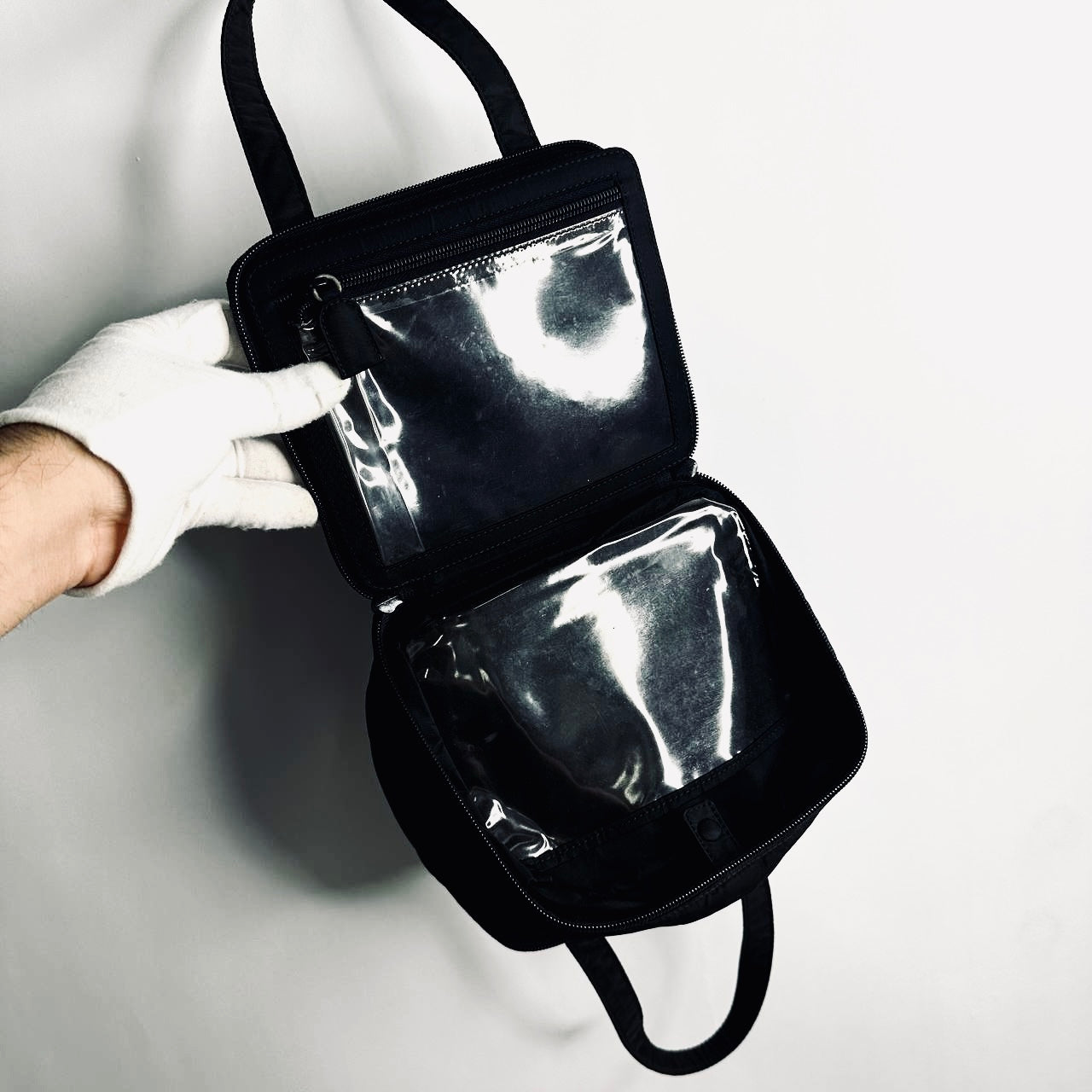 Prada Black Tessuto Beauty Monogram Logo Top Handle Vanity Case Boston Tote Bag