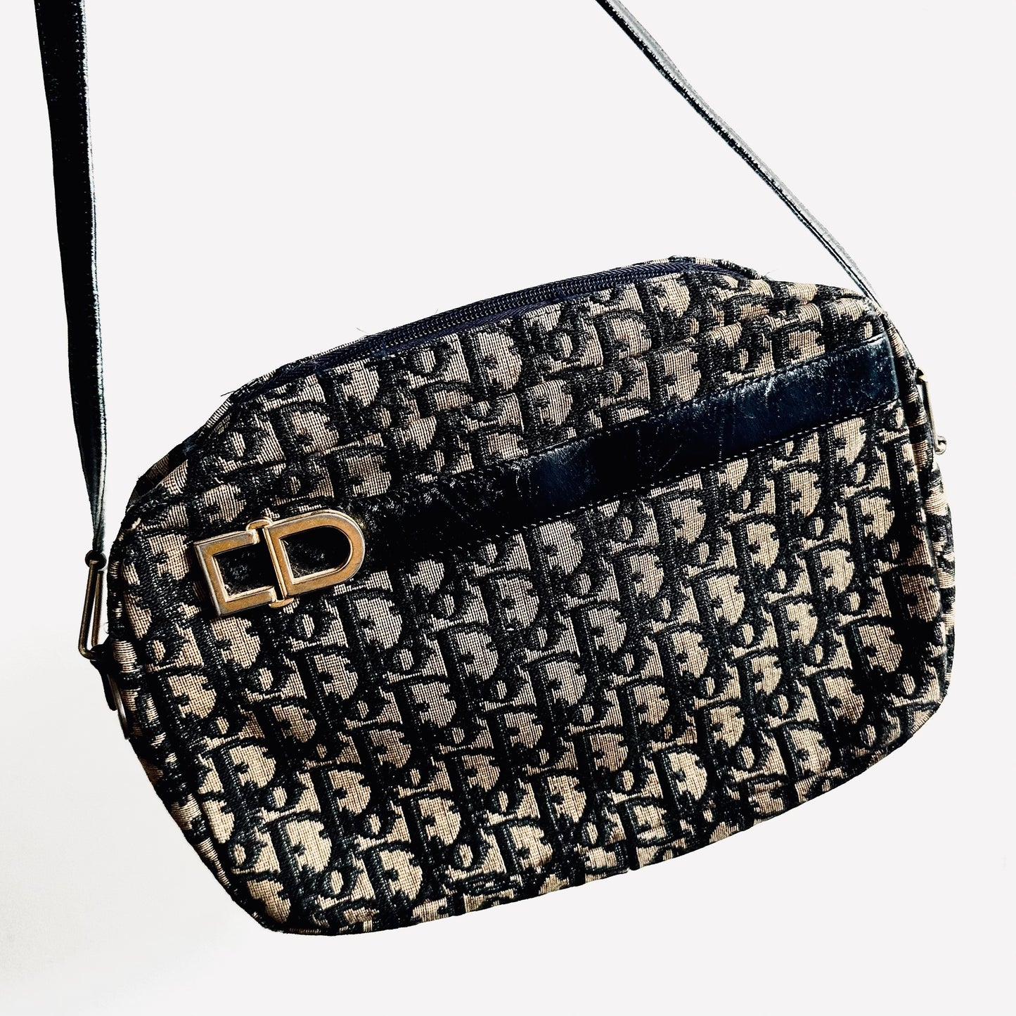 Christian Dior Navy Blue GHW Giant CD Monogram Logo Oblique Vintage Shoulder Sling Bag