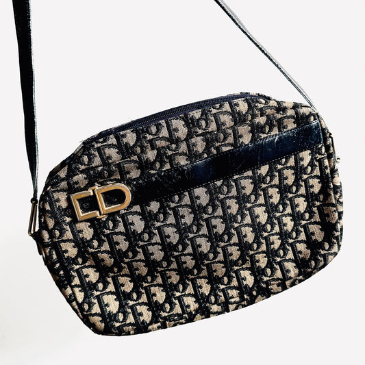 Christian Dior Navy Blue GHW Giant CD Monogram Logo Oblique Vintage Shoulder Sling Bag