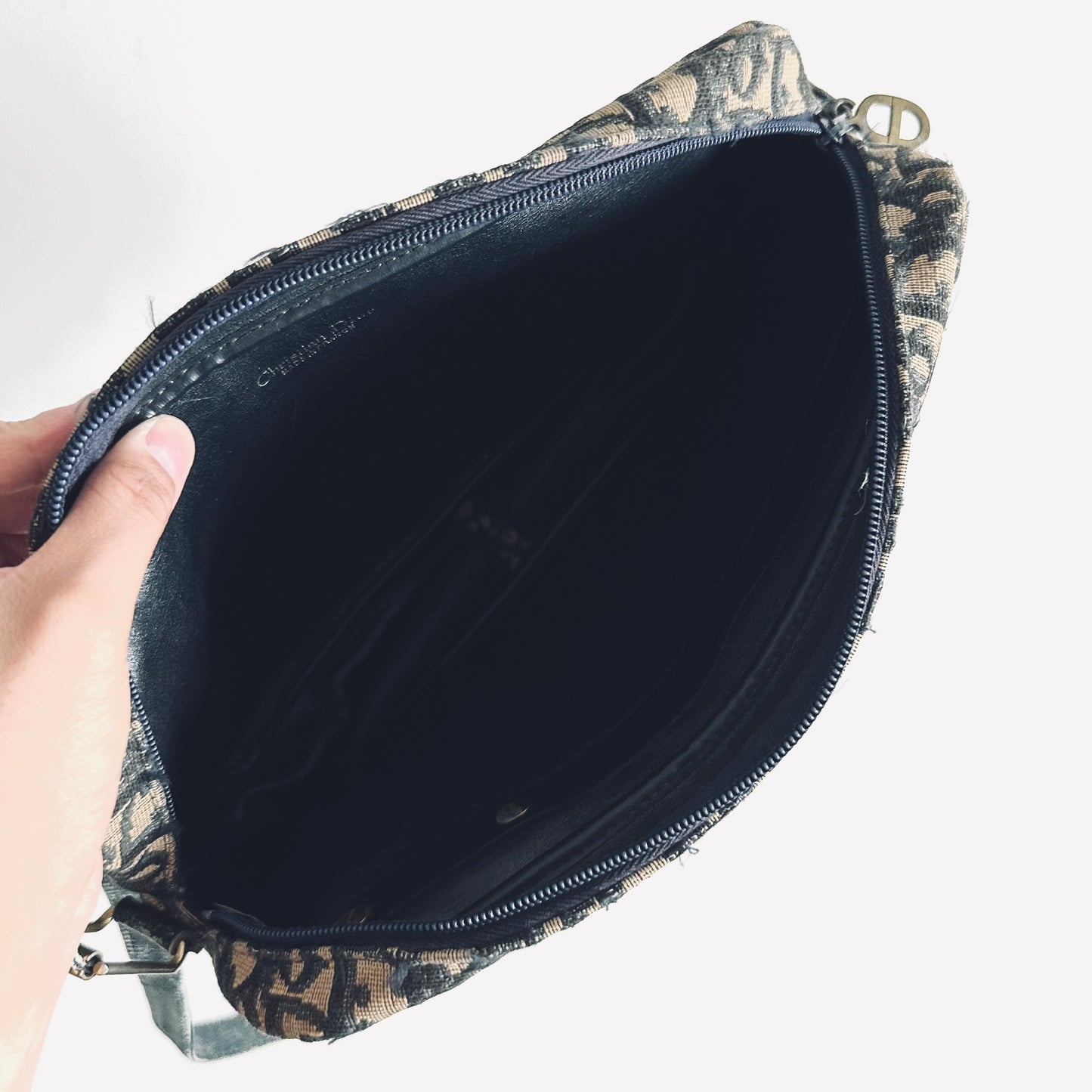 Christian Dior Navy Blue GHW Giant CD Monogram Logo Oblique Vintage Shoulder Sling Bag