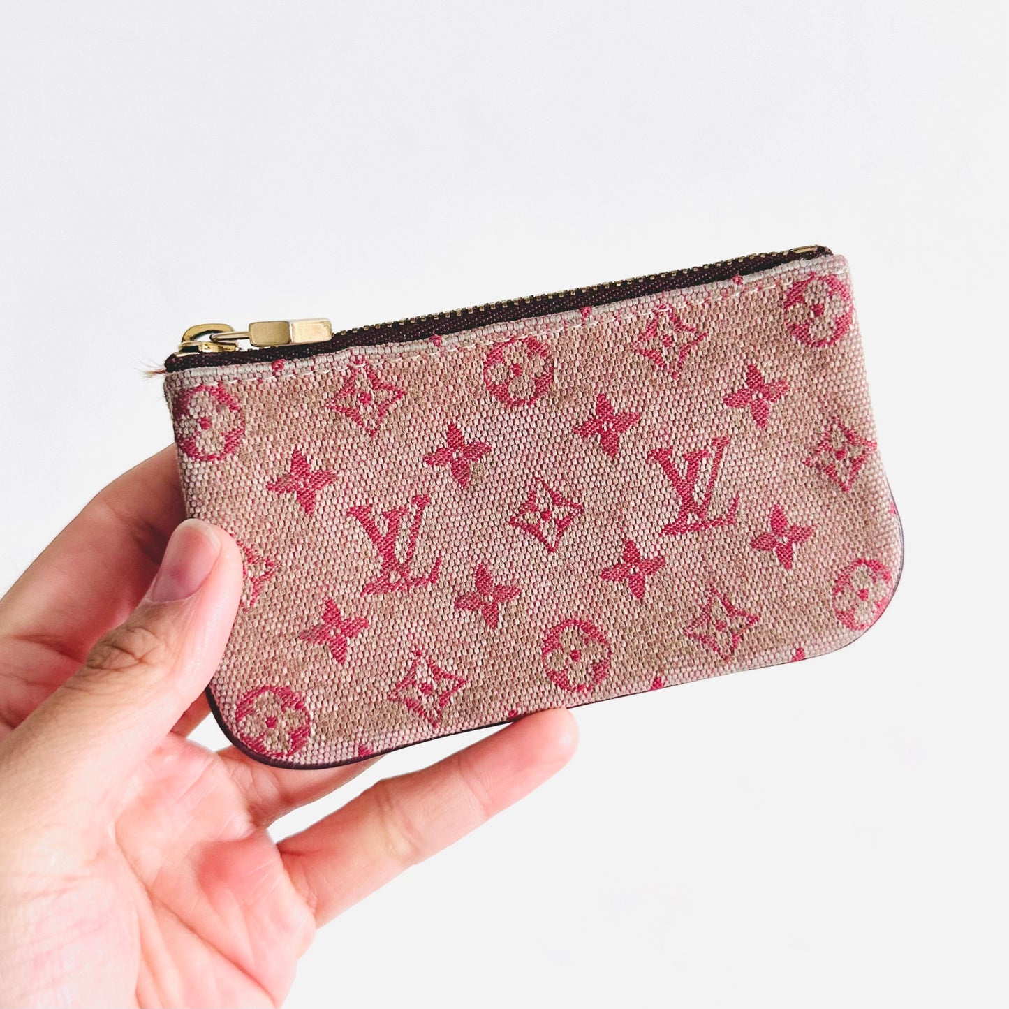 Louis Vuitton LV Pink GHW Mini Lin Monogram Logo GHW Key Cles Pouch Case Clutch