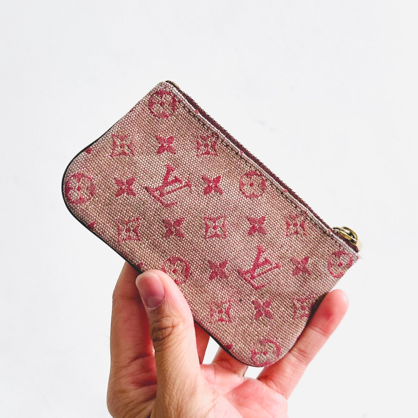 Louis Vuitton LV Pink GHW Mini Lin Monogram Logo GHW Key Cles Pouch Case Clutch