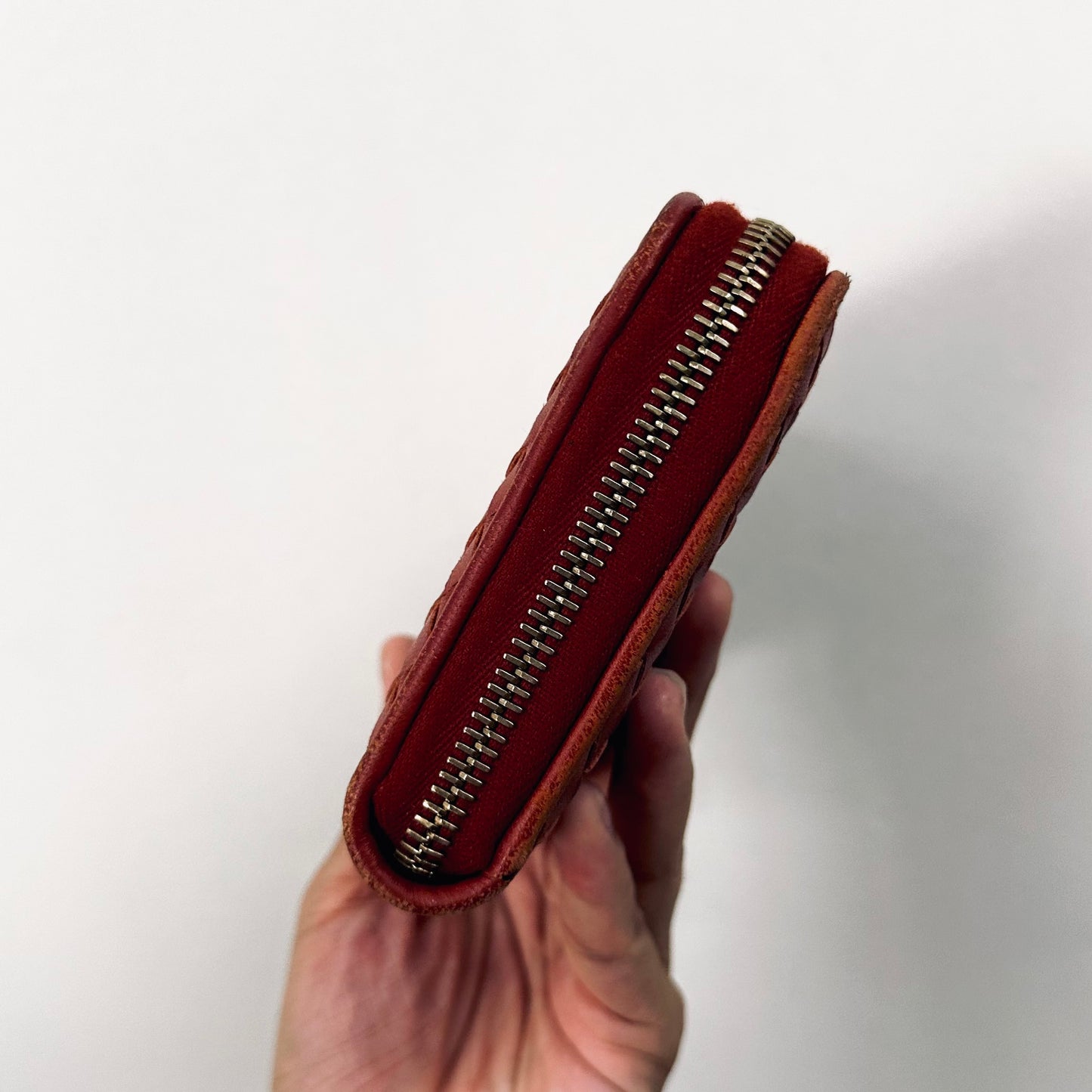 Bottega Veneta BV Dark Red GHW Continental Intrecciato Nappa Woven Leather Zip Around Zippy Long Wallet