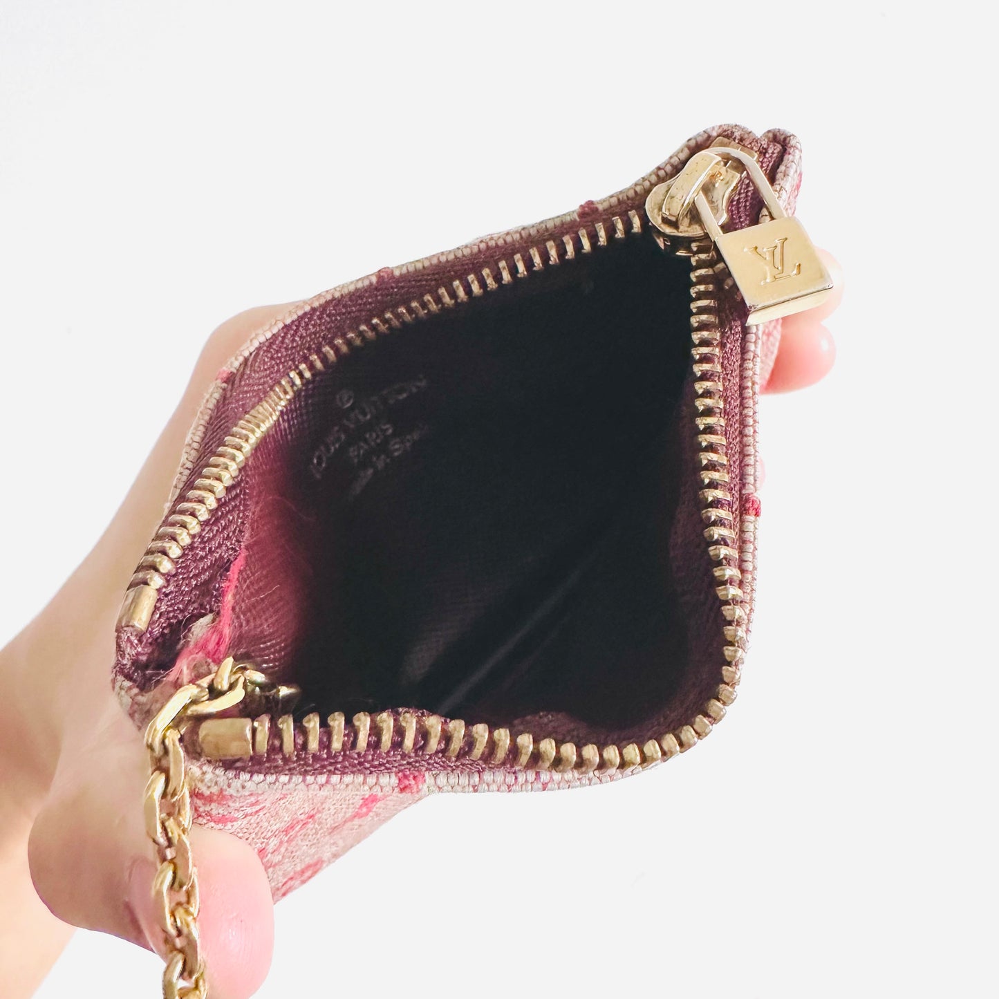 Louis Vuitton LV Pink GHW Mini Lin Monogram Logo GHW Key Cles Pouch Case Clutch