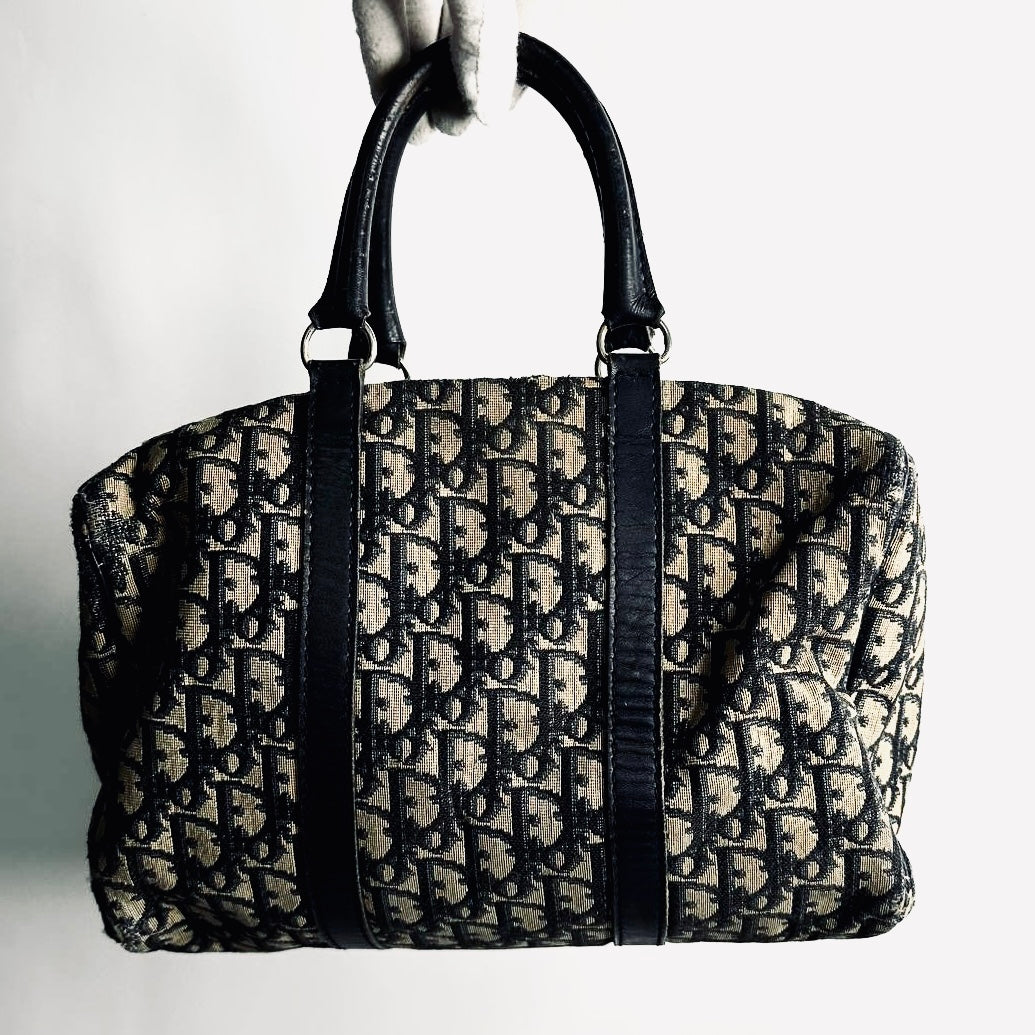 Christian Dior CD Navy Blue Oblique Monogram Logo Vintage Speedy Boston 30 Top Handle Bag