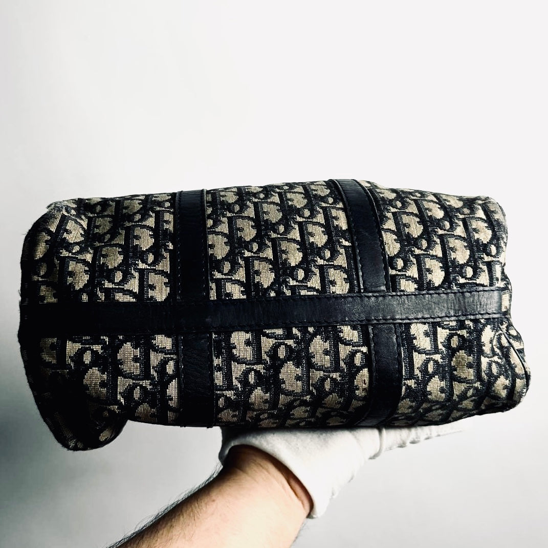 Christian Dior CD Navy Blue Oblique Monogram Logo Vintage Speedy Boston 30 Top Handle Bag