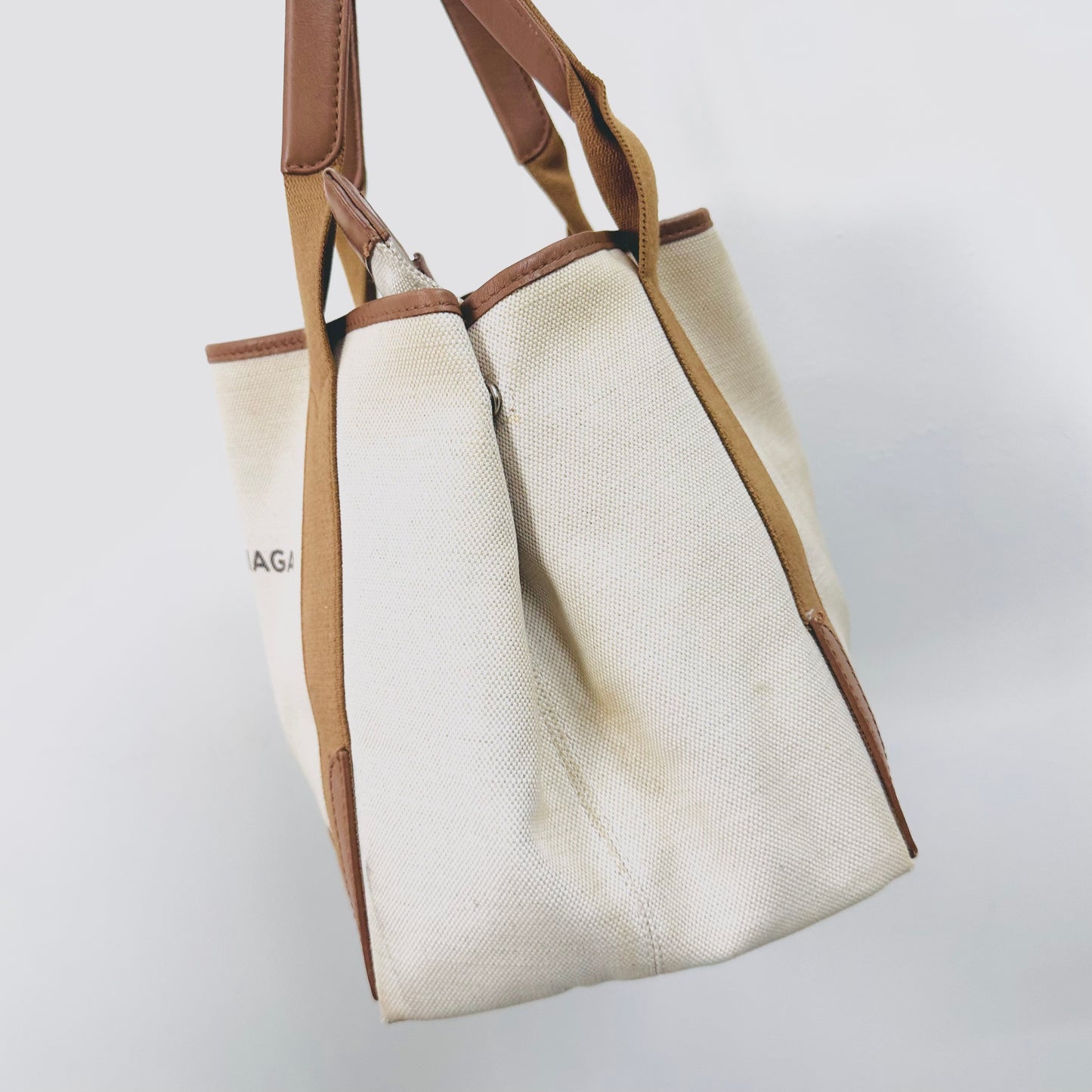 Balenciaga Cabas Caramel Brown / White Logo Small S Shopper Shoulder Tote Bag With Small Pouch
