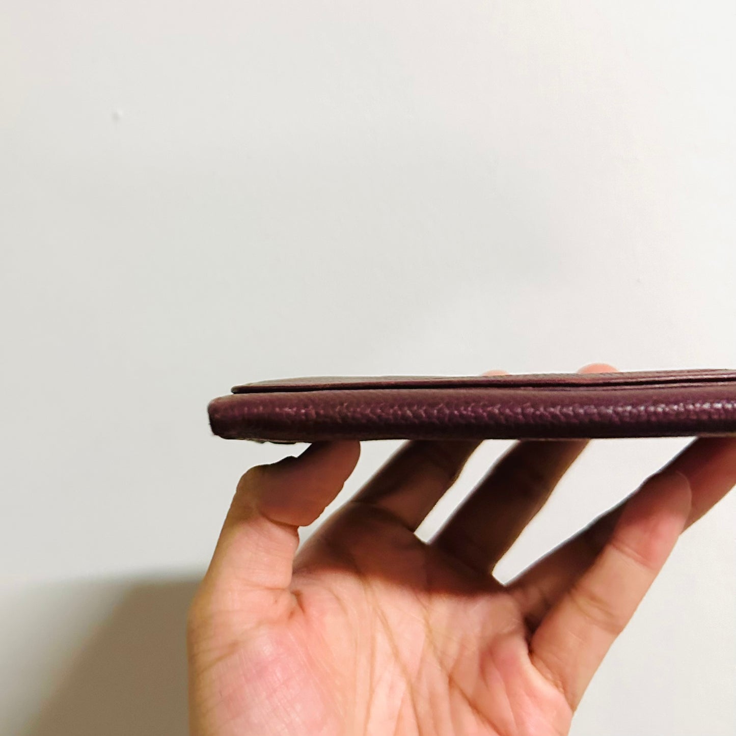 Chanel Maroon Red GHW Caviar Giant CC Logo Vintage Flap Compact Wallet 4s