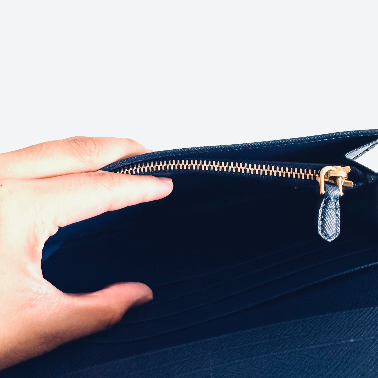 Prada Navy Blue GHW Saffiano Leather Monogram Logo Classic Continental Flap Long Wallet With Card Case