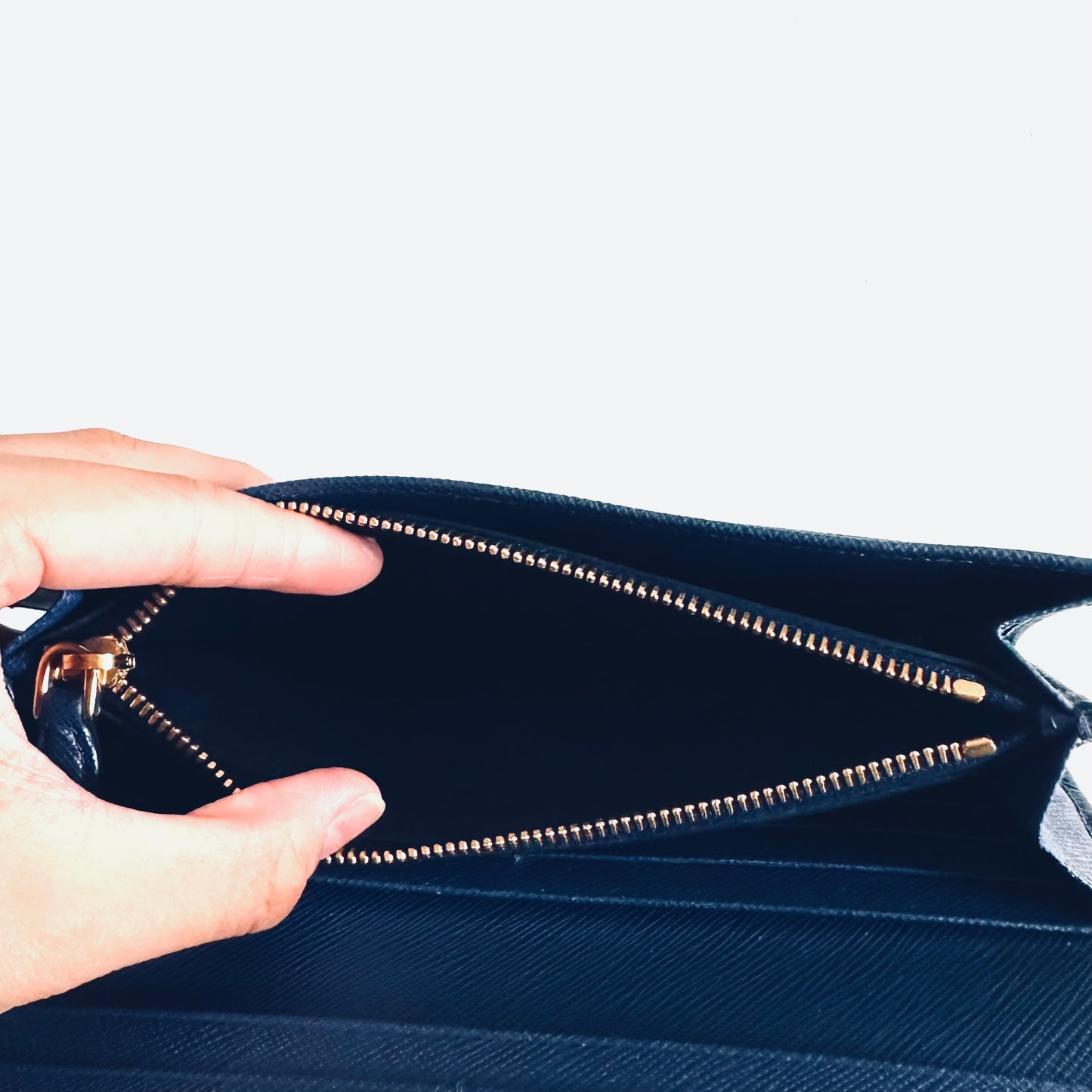 Prada Navy Blue GHW Saffiano Leather Monogram Logo Classic Continental Flap Long Wallet With Card Case