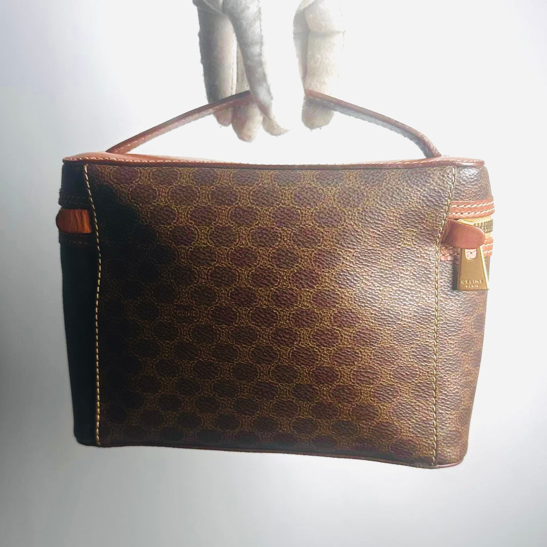 Celine Triomphe Macadam Monogram Logo Vintage Vanity Case Top Handle Bag