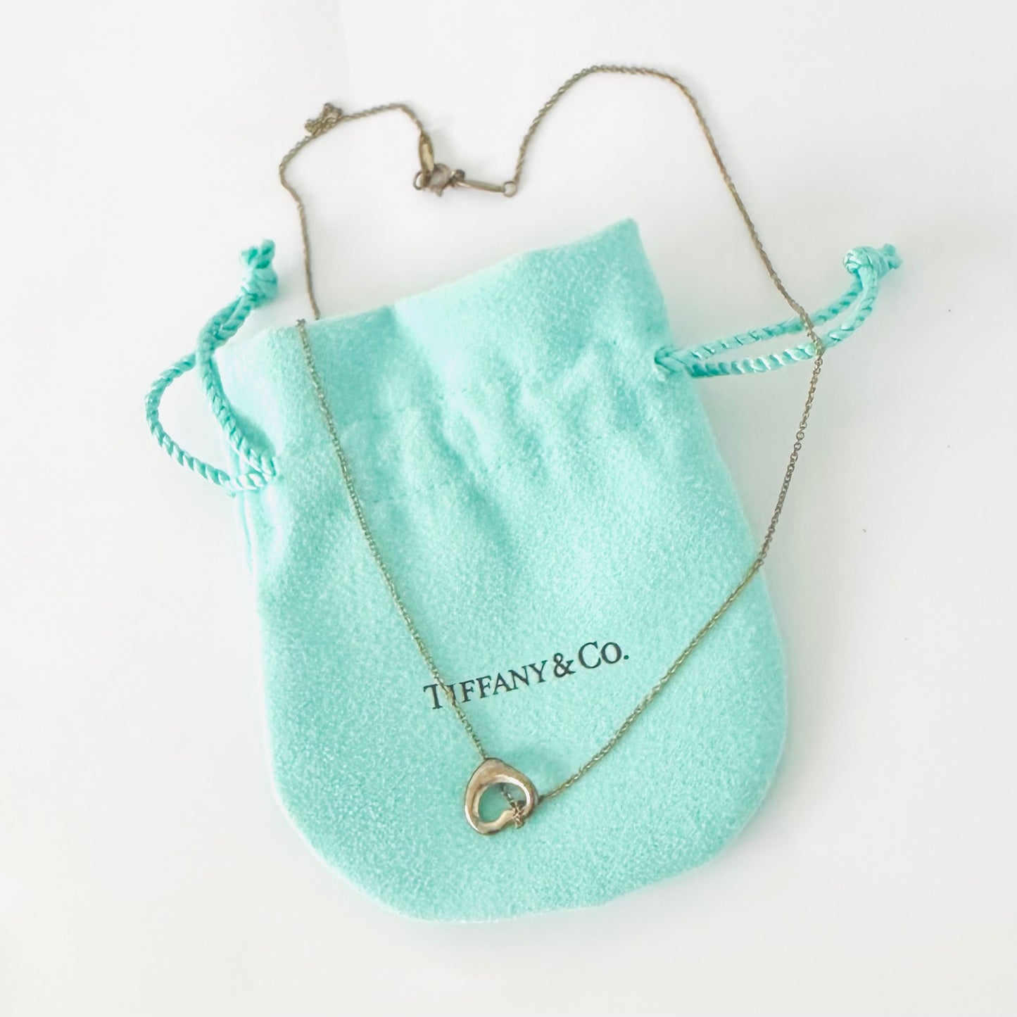 Tiffany & Co T&C Elsa Peretti Open Heart Pendant Classic Small 925 Sterling Silver Necklace