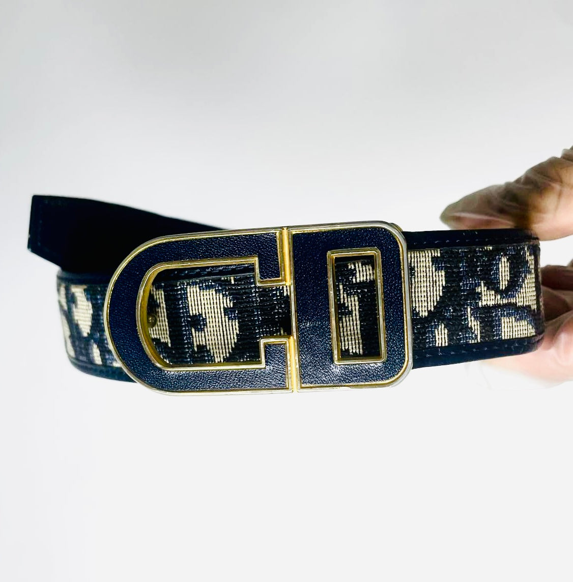 Christian Dior Navy Blue GHW Oblique Monogram Logo Iconic Classic 30MM Belt