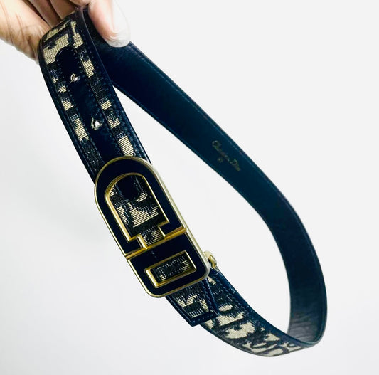 Christian Dior Navy Blue GHW Oblique Monogram Logo Iconic Classic 30MM Belt